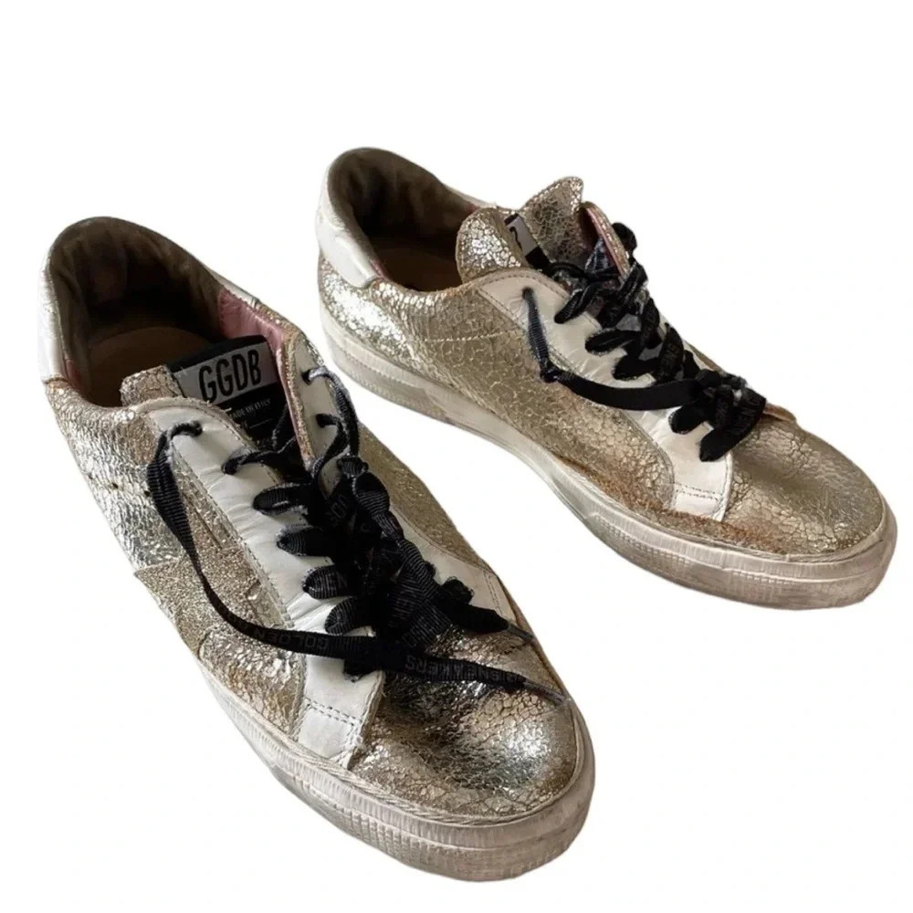 Golden Goose Metallic‎ Super Star Celebrity Italy Sneakers In Zipper Bag 40